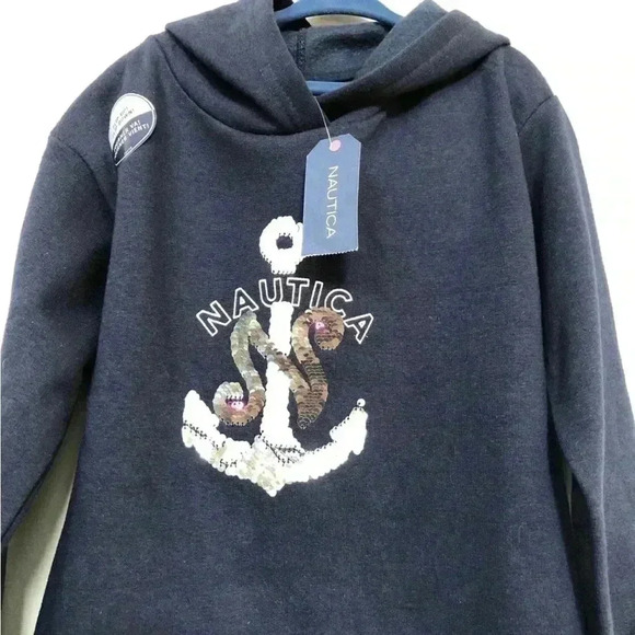 Nautica Girls’ 6Y Sequin Anchor Hooded Sweatshirt Dress - BRAND NEW!! - Picture 2 of 7